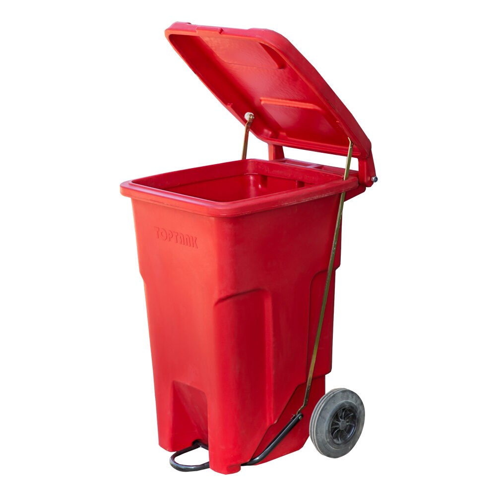 90litre Garbage Bin With Wheels, Handle & Foot Pedal TopTank