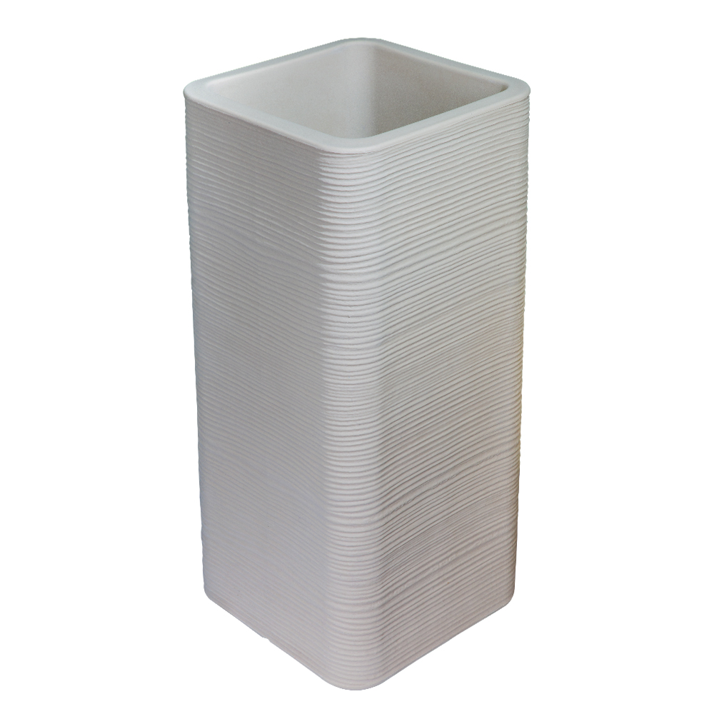 Tall Retangular Stone Tall Rectangular Beige Planter - Modern Linear Wavy Stone-look Finish ...