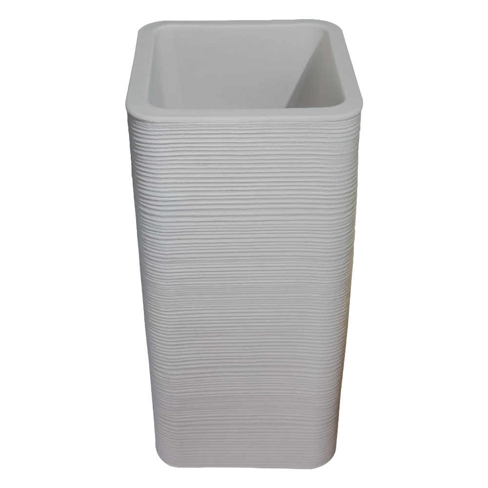 Tall Retangular Stone Tall Rectangular Beige Planter - Modern Linear Wavy Stone-look Finish ...