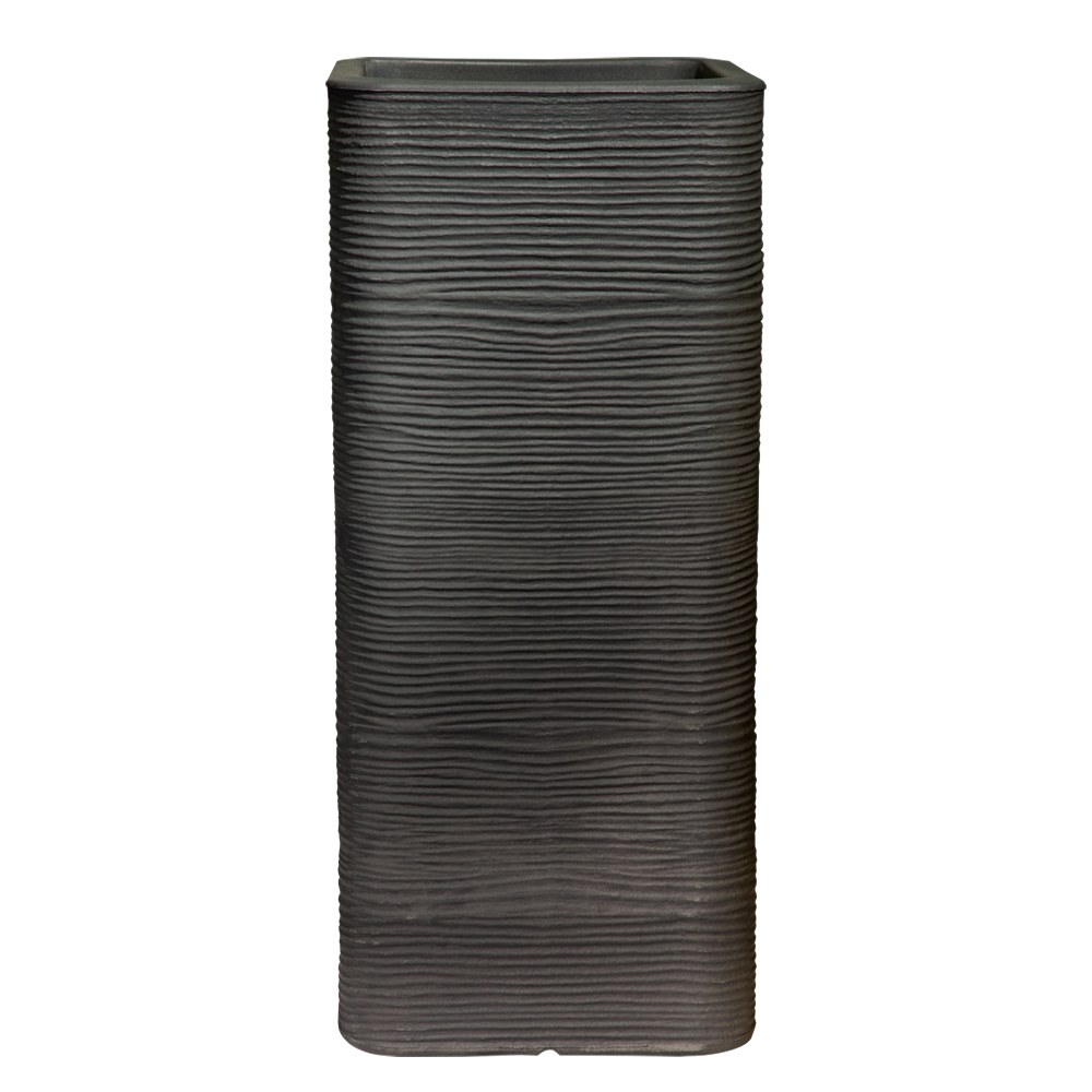 Tall Retangular Stone Tall Rectangular Beige Planter - Modern Linear Wavy Stone-look Finish ...