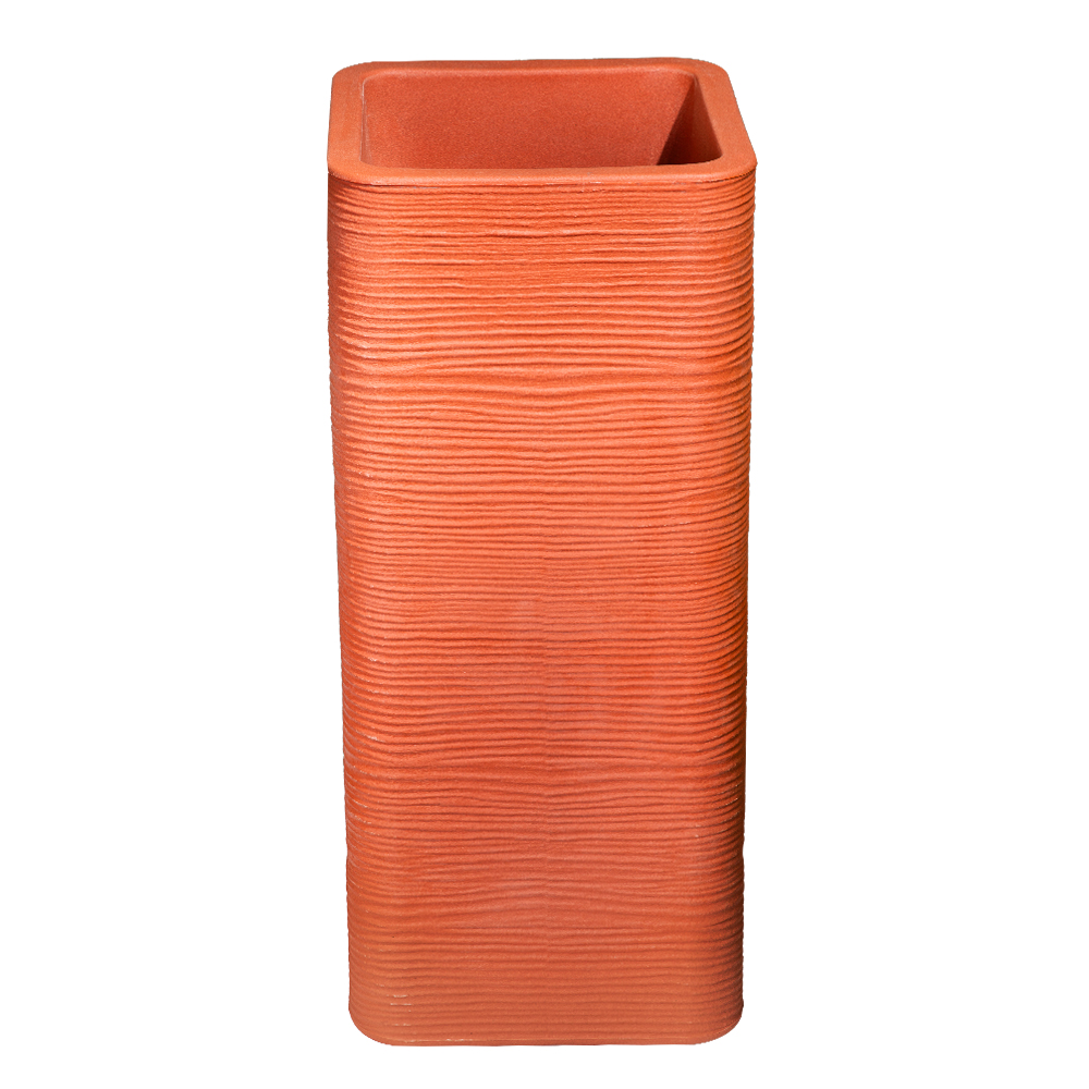 Tall Retangular Stone Tall Rectangular Beige Planter - Modern Linear Wavy Stone-look Finish ...