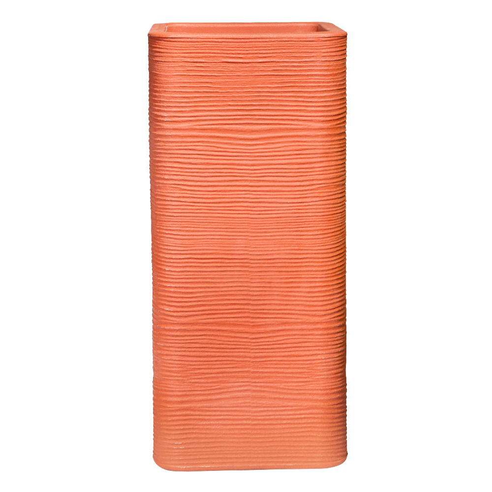 Tall Retangular Stone Tall Rectangular Beige Planter - Modern Linear Wavy Stone-look Finish ...
