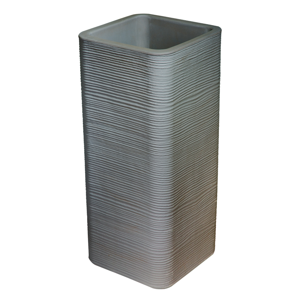 Tall Retangular Stone Tall Rectangular Beige Planter - Modern Linear Wavy Stone-look Finish ...
